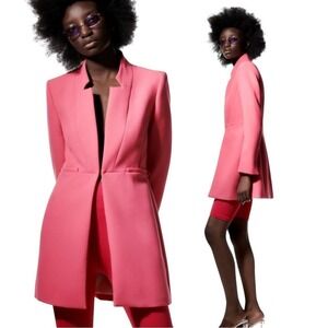 Structured Tailored Pink Longline Blazer Jacket Medium -Fitted Lined Statement